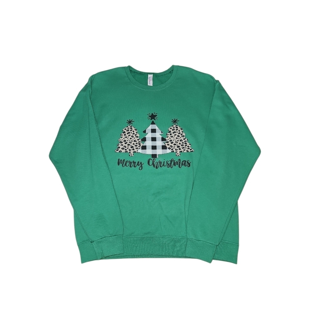 Jerzees Green Merry Christmas Sweatshirt Size Large